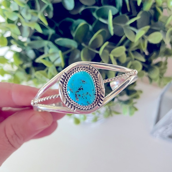 Vintage Native American Pat Yazzie Turquoise Cuff Bracelet Sterling Silver 925 - Picture 8 of 8